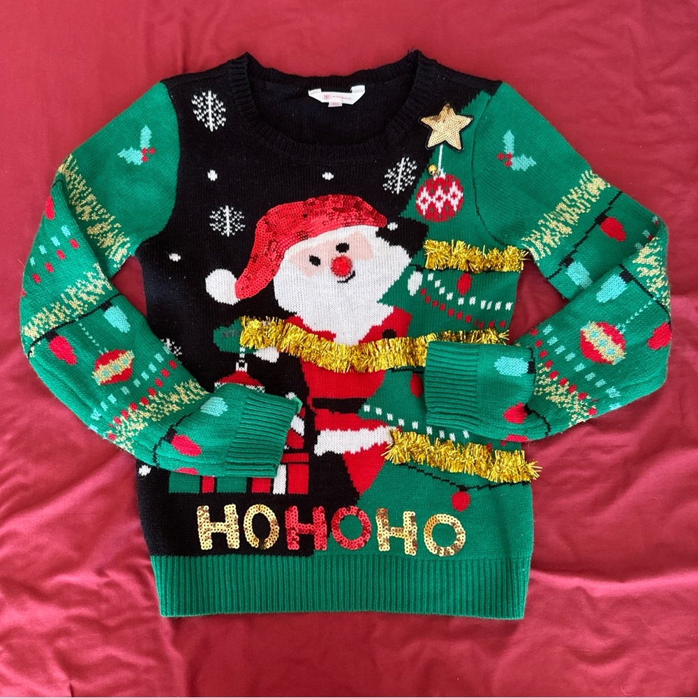 No Boundaries Santa HO HO HO Holiday Sweater